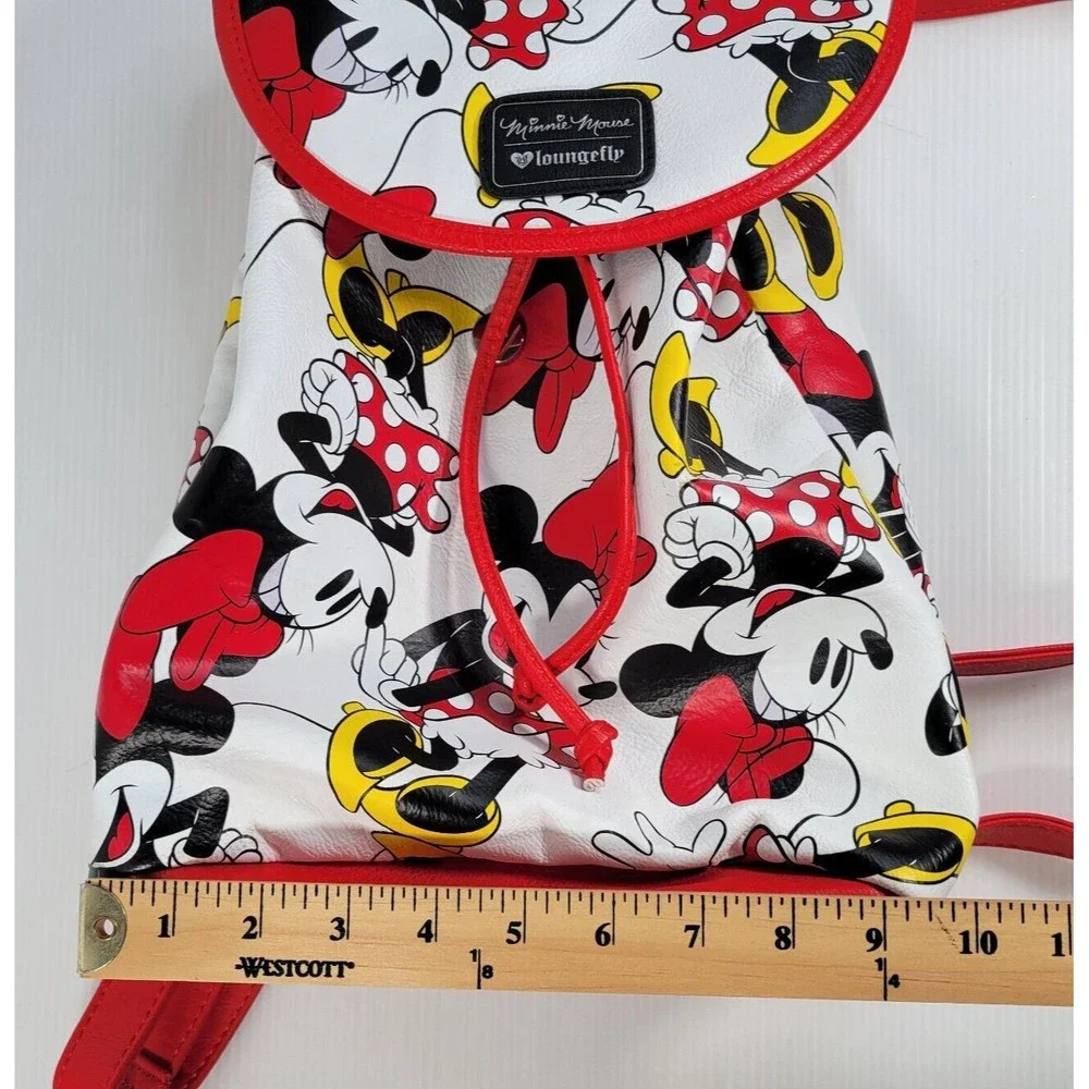 Loungefly Minnie Mouse Drawstring Backpack Disney All Over Print Bag Purse